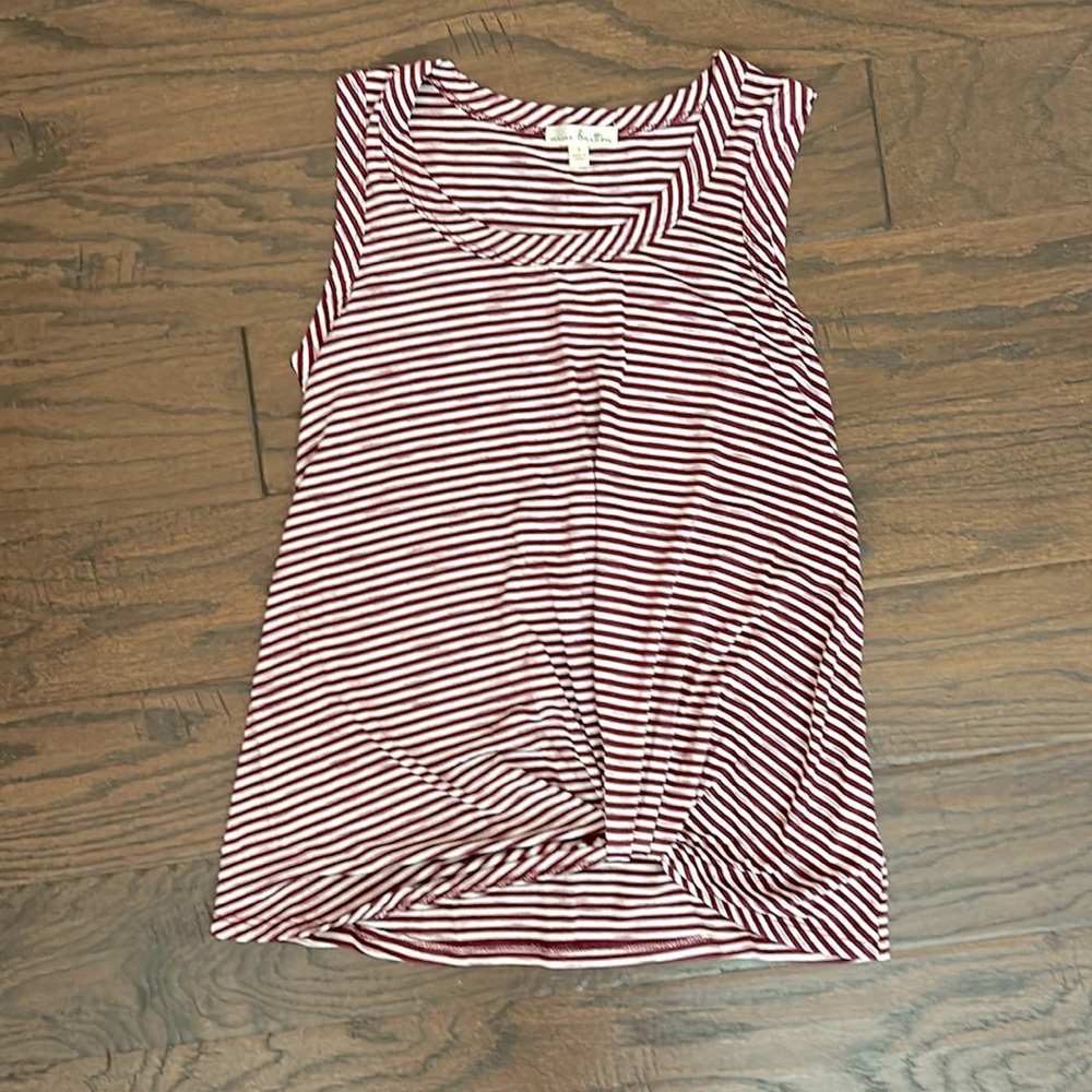 Nine Britton top. S. No flaws Excellent. Burgundy/White stripes.Front knot twist